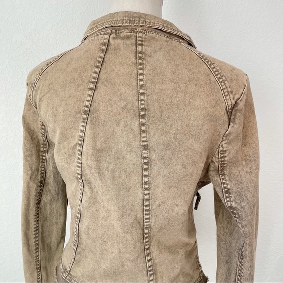 FREE PEOPLE COWL NECK BUTTON UP MOTO MILITARY JEAN JACKET SMALL - Picture 6 of 7